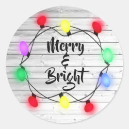 Rustikale Weihnachtsaufkleber "Merry & Bright" Runder Aufkleber