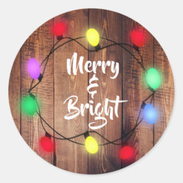 Rustikale Weihnachtsaufkleber "Merry & Bright" Runder Aufkleber