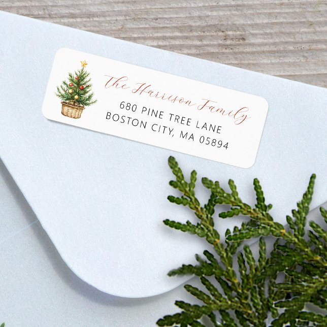 Rustikale Weihnachtsbaum-Adresse im Korb (Rustic Christmas Tree In Basket Address Label)