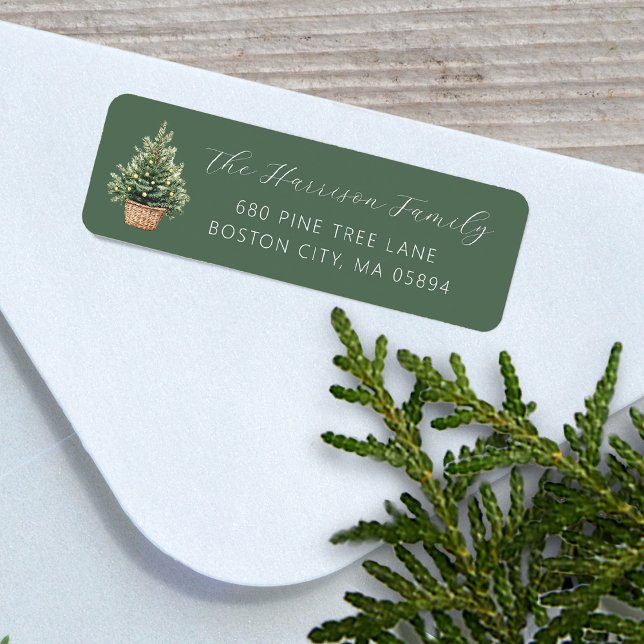 Rustikale Weihnachtsbaum-Adresse im Korb (Rustic Christmas Tree In Basket Address Label)