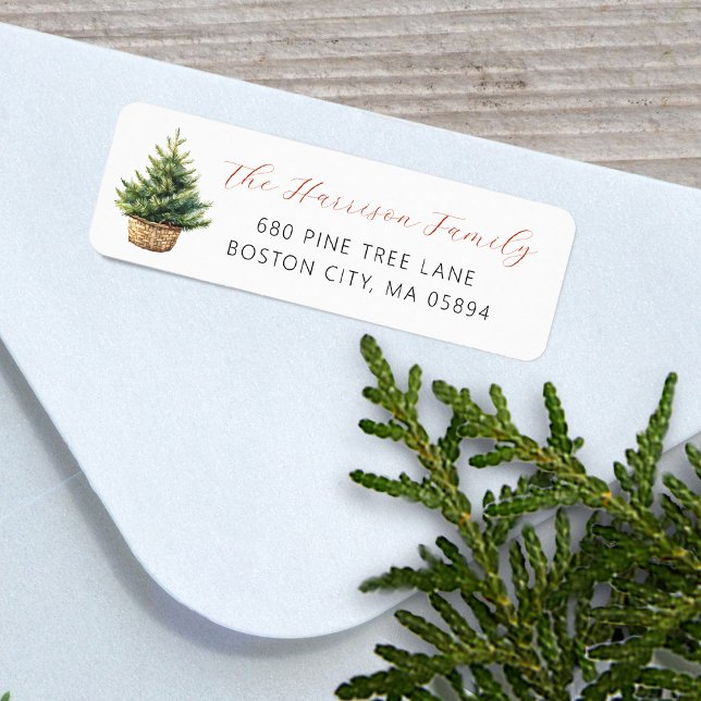 Rustikale Weihnachtsbaum-Adresse im Korb (Rustic Christmas Tree In Basket Address Label)