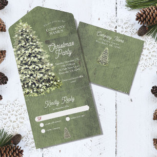 Rustikale Weihnachtsbaum Firmenfeier Feriengrün All In One Einladung