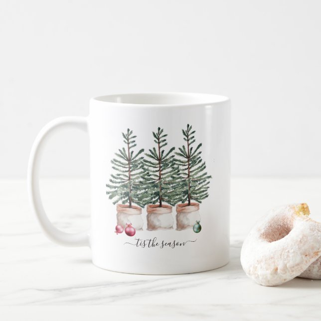 Rustikale Weihnachtsbäume dieser Saison Kaffeetasse (Mit Donut)