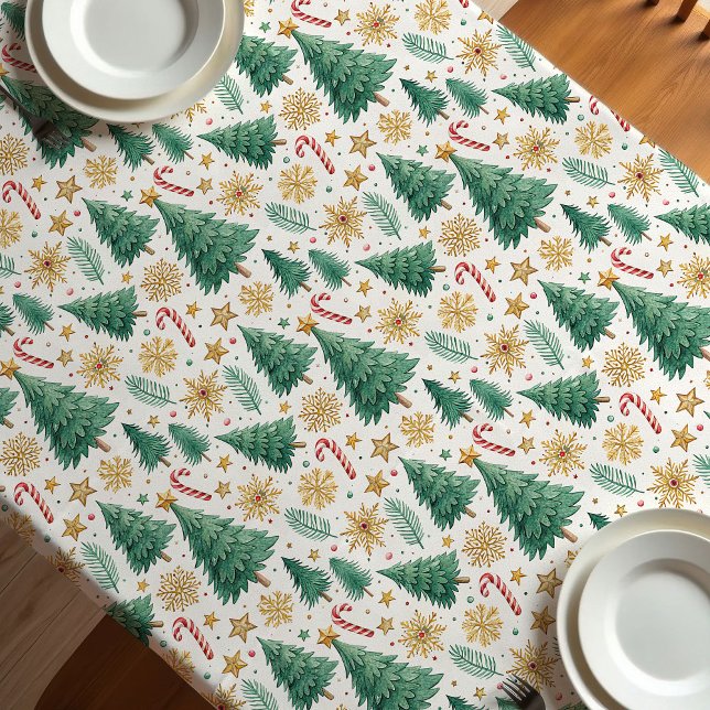 Rustikale Weihnachtsbäume erdige rot-grüne Tischde Tischdecke (Rustic Christmas trees earthy red green tablecloth)