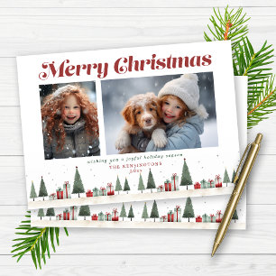 Rustikale Weihnachtsbäume Feiertagsfoto Feiertagskarte