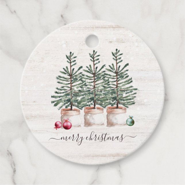 Rustikale Weihnachtsbaumen Frohe Weihnachten Geschenkanhänger (Vorderseite)