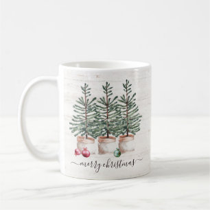 Rustikale Weihnachtsbaumen Frohe Weihnachten Kaffeetasse