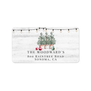 Rustikale Weihnachtsbaumen, Holzstring Lights - Ad Adressaufkleber