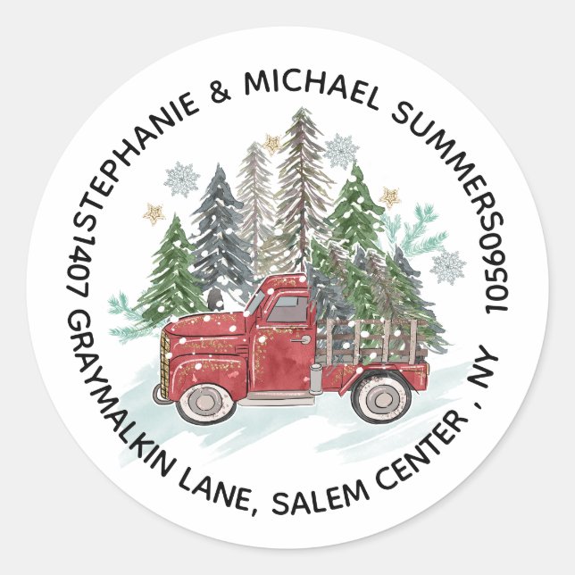 Rustikale Weihnachtsbaumen Runde Rücksendeadresse Runder Aufkleber (Vorderseite)