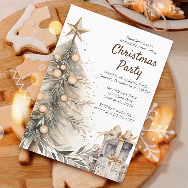 Rustikale Weihnachtsbaumfeier Einladung (Invite your guests to your Christmas celebration with this heartwarming and cozy holiday invitation.)