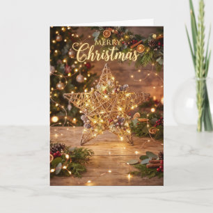 Rustikale Weihnachtsbaumkarte in Gold Karte