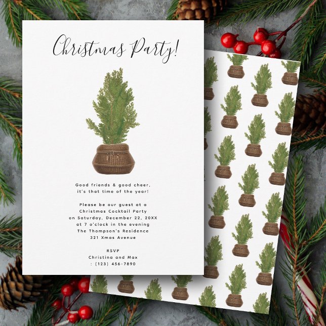 Rustikale Weihnachtsbaumparty Einladung (Rustic Watercolor Christmas Tree Holiday Party Invitation)
