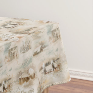 Rustikale Weihnachtsbauten im Winter Tischdecke