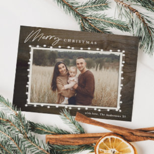 Rustikale Weihnachtsbeleuchtung Foto-Urlaubskarte Feiertagskarte