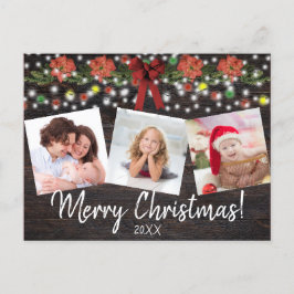 Rustikale Weihnachtsbeleuchtung & Garland 3 Foto Feiertagspostkarte