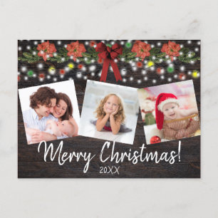 Rustikale Weihnachtsbeleuchtung & Garland 3 Foto Feiertagspostkarte