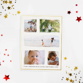 Rustikale Weihnachtsfamilie Foto Collage Gold Foil Folien Feiertagspostkarte