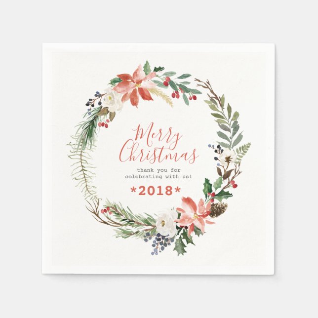 Rustikale Weihnachtsfeier Blume Wreath Serviette (Vorderseite)