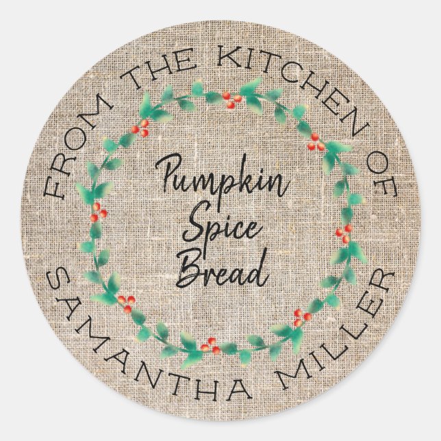 Rustikale Weihnachtsfeier Holly Wreath Kitchen Lec Runder Aufkleber (Vorderseite)