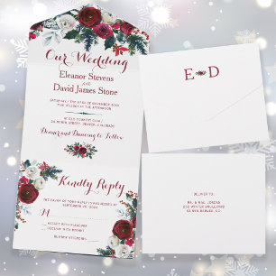 Rustikale Weihnachtsfeier Rote Blütenhochzeit RSVP All In One Einladung