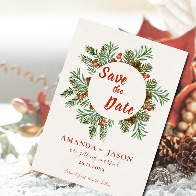 Rustikale Weihnachtsfeiern in den roten Bergen Sav (Rustic Red Berries Christmas Wedding Save the Date)