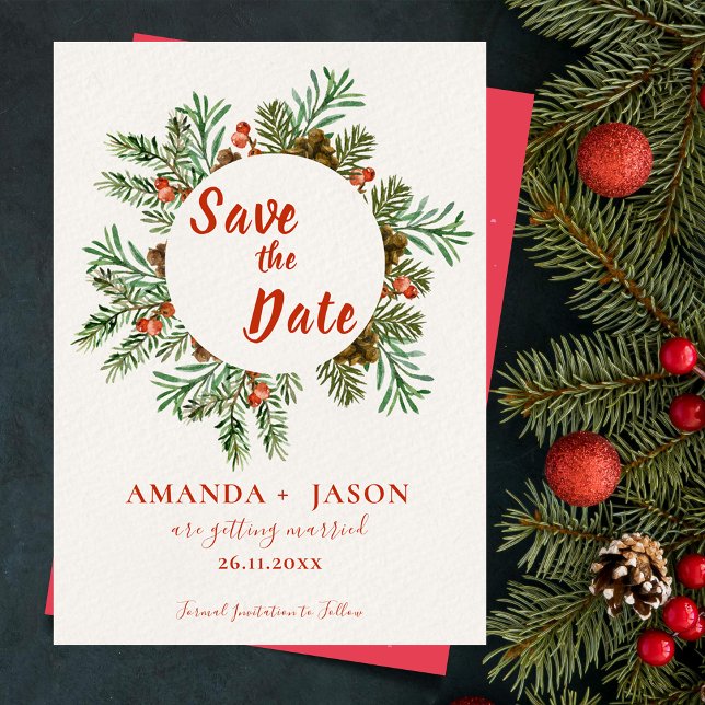Rustikale Weihnachtsfeiern in den roten Bergen Sav (Rustic Red Berries Christmas Wedding Save the Date)