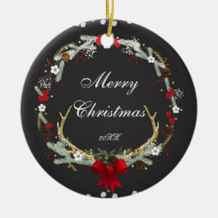 Rustikale Weihnachtsfeiertage im Antler Kranz Keramik Ornament