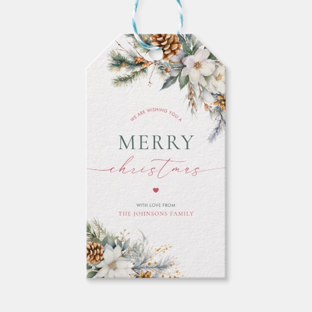 Rustikale Weihnachtsfeiertage mit weißer Pine Geschenkanhänger (Vorderseite)