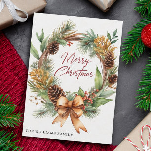 Rustikale Weihnachtsfeiertage Pinecone Wreath Feiertagskarte