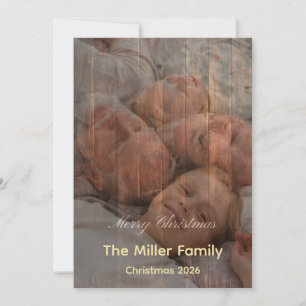 Rustikale Weihnachtsfotos mit Großeltern auf Holz Feiertagskarte