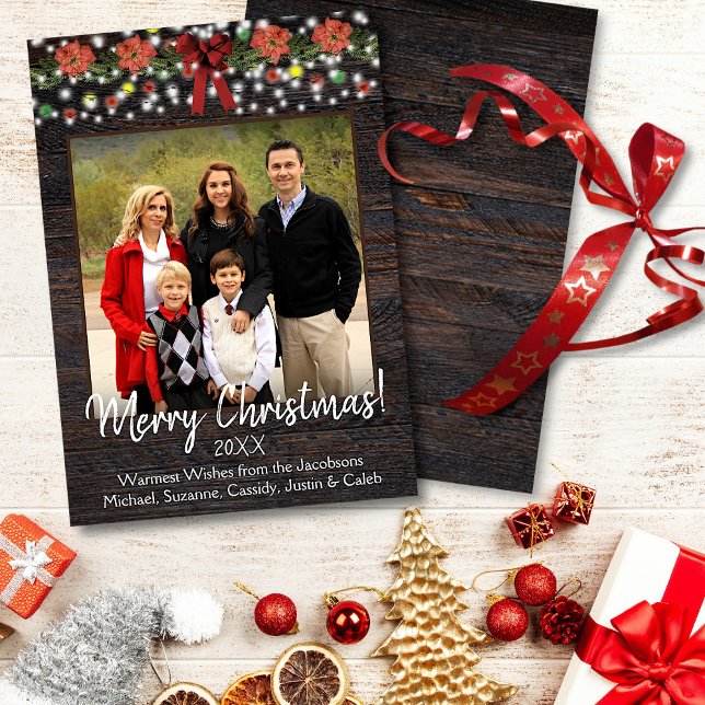 Rustikale Weihnachtsgärtnerei mit Lichter Foto Feiertagskarte (In Situ Front/Back)