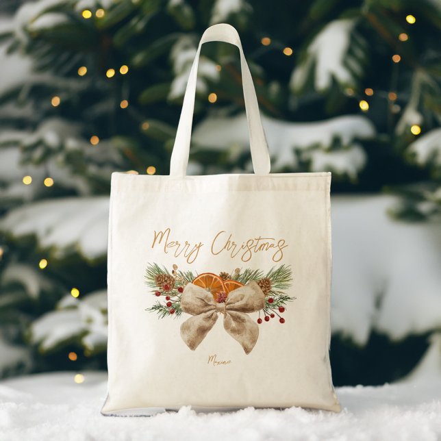 Rustikale Weihnachtsgeschenke Kiefern Coquette Bog Tragetasche (Rustic Christmas gifts for her personalized Tote Bag pines bow winter berries tote bag)
