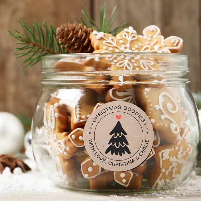 Rustikale Weihnachtsgoodies Herz Personalisiert Runder Aufkleber (Rustic Christmas Goodies Heart Personalized Classic Round Sticker)