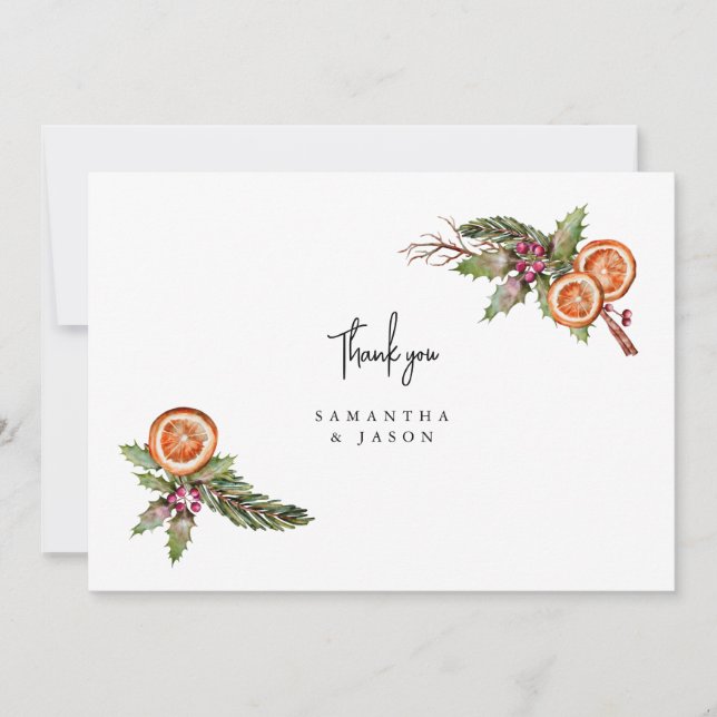 Rustikale Weihnachtsgrün GewürzWedding Dankeskarte (Vorderseite)