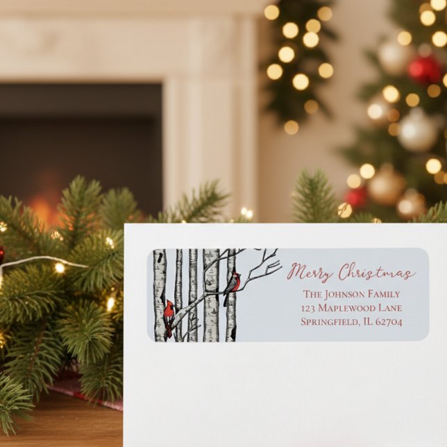 Rustikale Weihnachtsgrüße Roter Kardinal Rücksende (Modern Holiday Festive Christmas Return Address Labels. Red Cardinal Birch Seasonal Mailing Stickers)