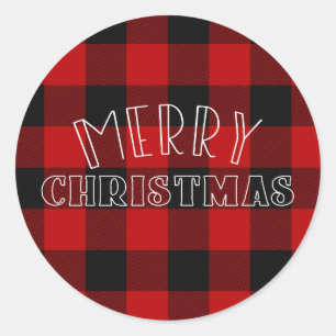 Rustikale Weihnachtsgrüße Rotes Karo Feiertags Sch Runder Aufkleber