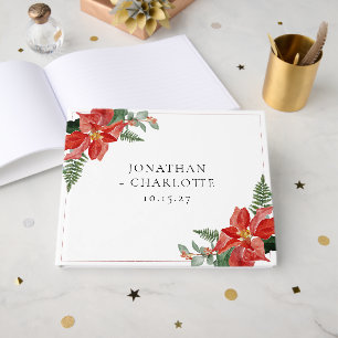 Rustikale Weihnachtshochzeit Poinsettia Rot Gästebuch