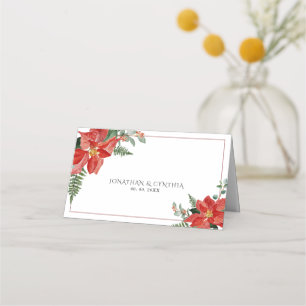 Rustikale Weihnachtshochzeit Poinsettia Rot Platzkarte