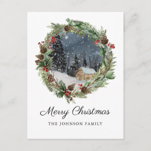 Rustikale Weihnachtshütte Feiertagspostkarte