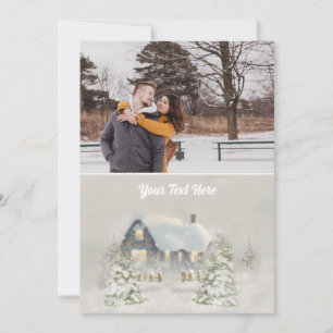 Rustikale Weihnachtshütte Wintersolstice Wald Feiertagskarte