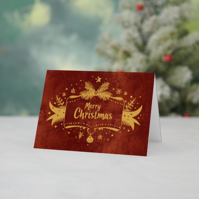 Rustikale Weihnachtskarte in Rot mit Goldfolientex (Feiertag In Situ)