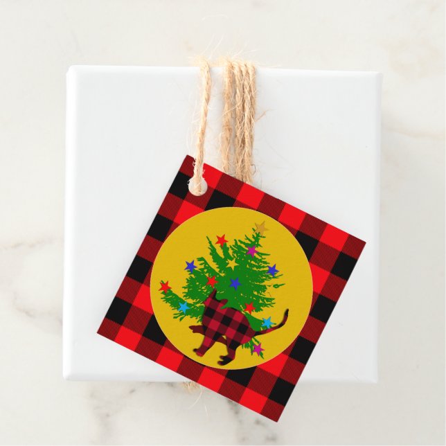 Rustikale Weihnachtskatze, Bäume und Rotes Buffalo Geschenkanhänger (Beispiel)