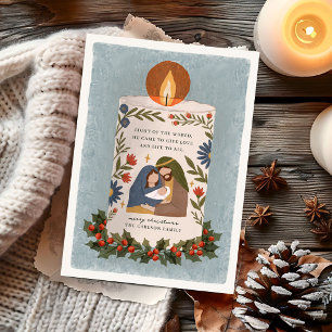 Rustikale Weihnachtskerze mit Nativitätsmotiv Reli Feiertagskarte