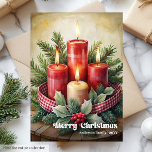 Rustikale Weihnachtskerzen Karte rot grün Urlaub