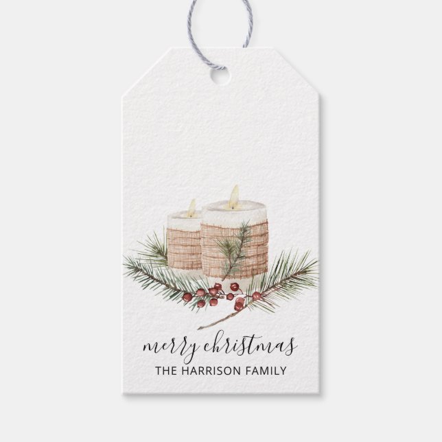 Rustikale Weihnachtskerzen Pine Boughs Geschenk-Ta Geschenkanhänger (Vorderseite)