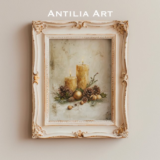 Rustikale Weihnachtskerzenmalerei Stillleben Poster (Von Creator hochgeladen)