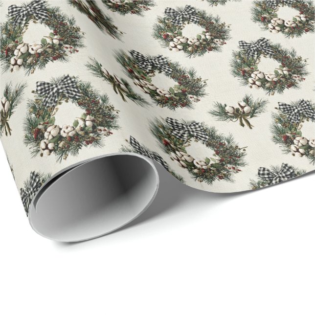 Rustikale Weihnachtskränze aus Kiefer und Beeren Geschenkpapier (Rolleneckpunkt)