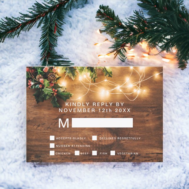 Rustikale Weihnachtslandschaft mistletoe uAwg Hoch RSVP Karte (Rustic Christmas country mistletoe rsvp wedding)