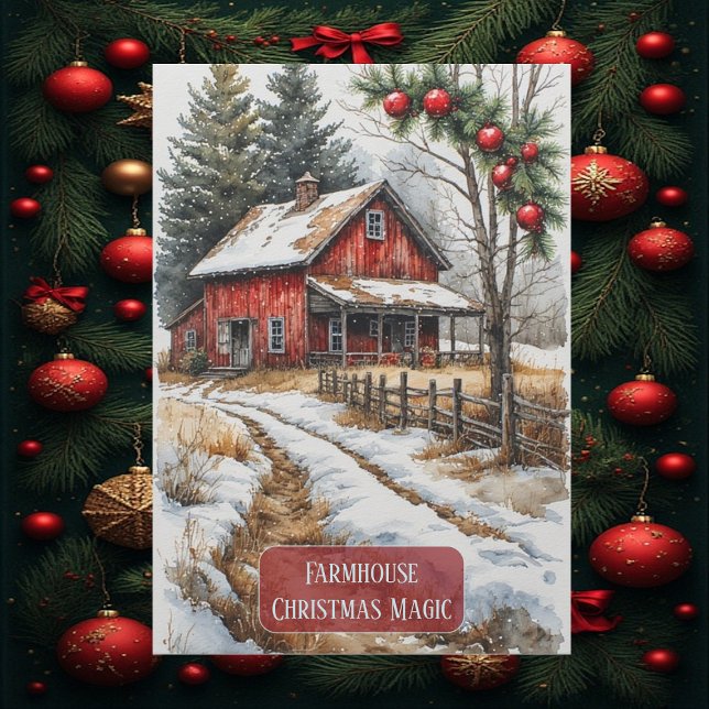 Rustikale Weihnachtsmagie im Landhausstil  Feiertagskarte (Farmhouse Christmas Magic Vintage Rustic Holiday Card)