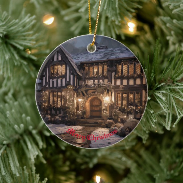 Rustikale Weihnachtsmagie Keramik Ornament (Baum)